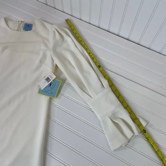 NWT CeCe Womens Optique White Velvet Petals Long Sleeve Mini Shift Dress Size XS - Picture 5 of 8